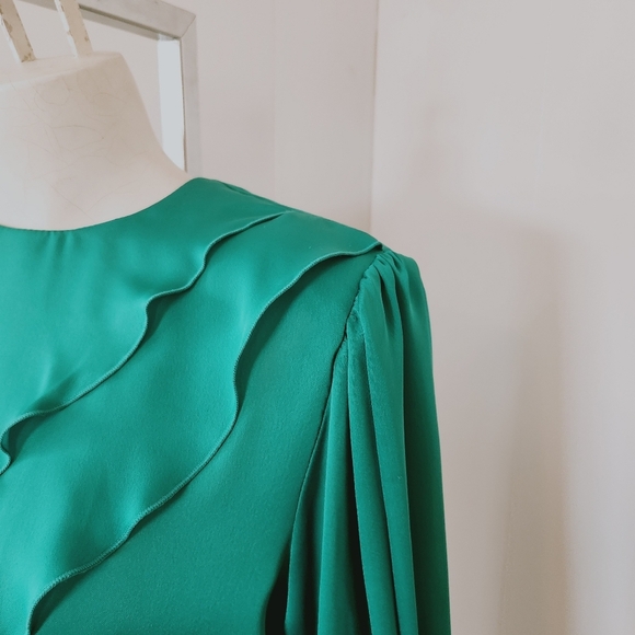 Vintage 70s Dressy Sheer Green Blouse Business Office Party Academia Preppy - Picture 5 of 13